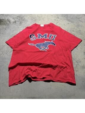 Vintage Y2K SMU Mustangs Champion College Tee Shirt XL Red NCAA